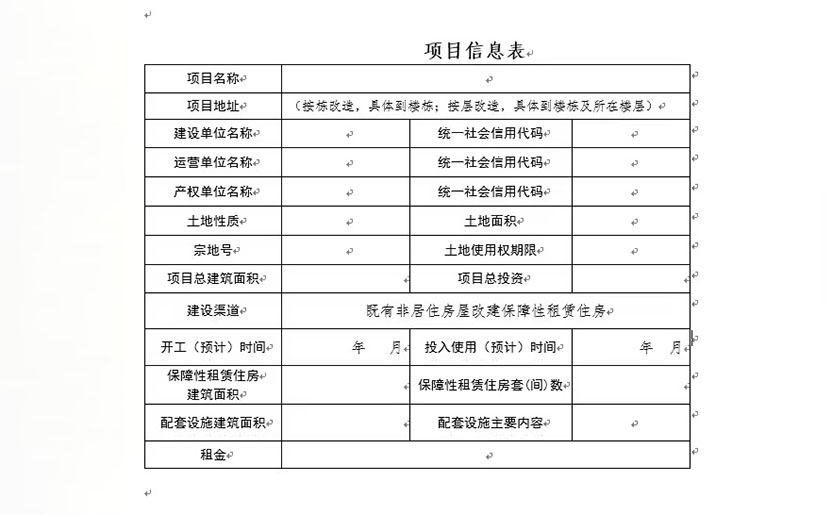 項目信息表